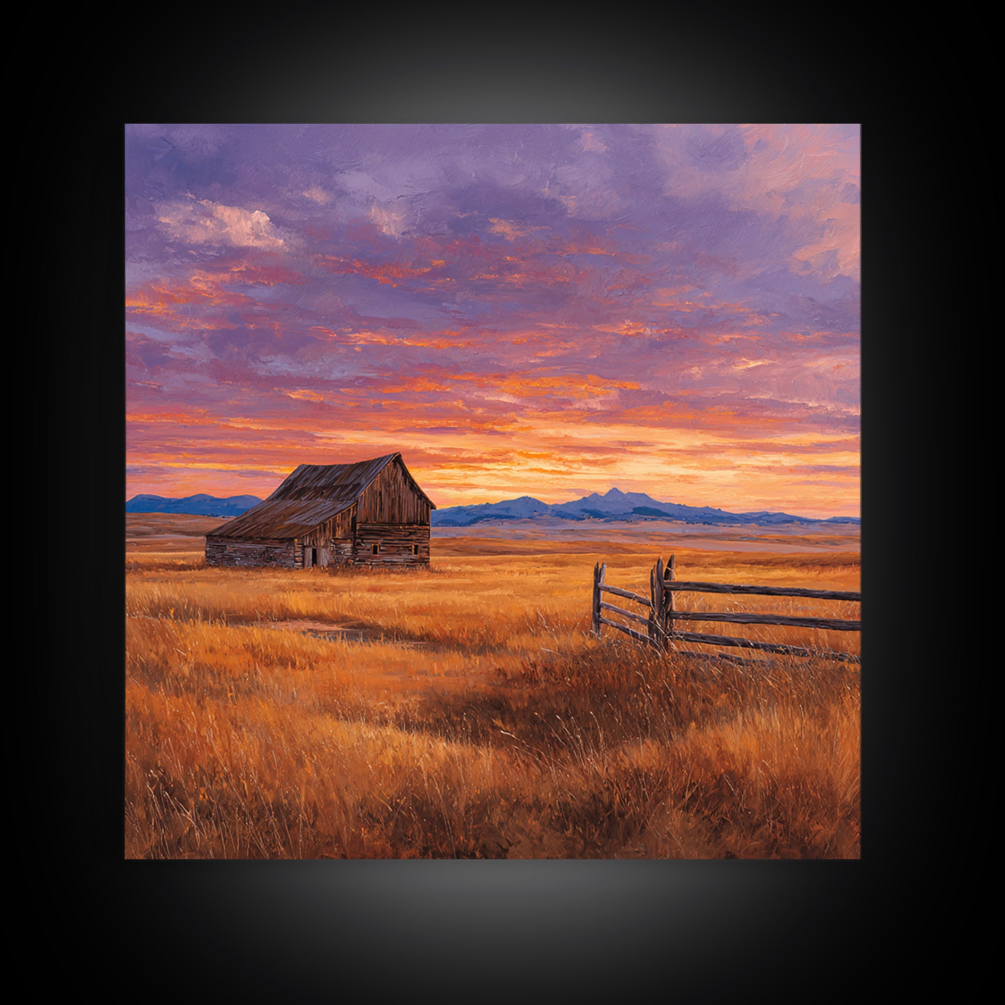 Old Barn At Pink Sunset Wall Art, Rustic Country Landscape Canvas Print, Farmhouse Home Decor, Cozy Living Room Country Wall Art