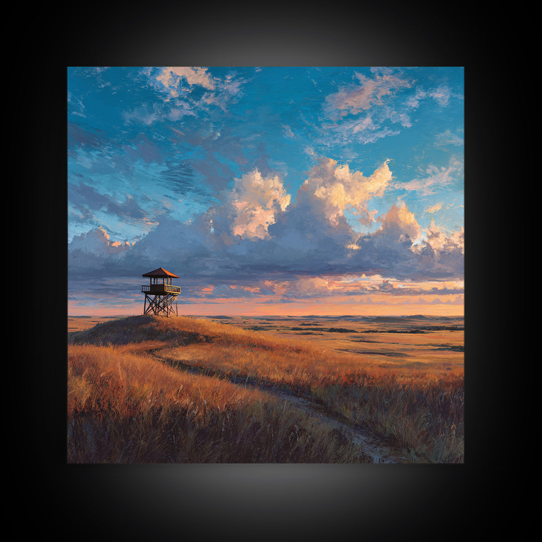 Golden Prairie Sunset Landscape Wall Art Print Rustic Country Painting For Farmhouse Decor Living Room Wall Art Rustic Home Decor