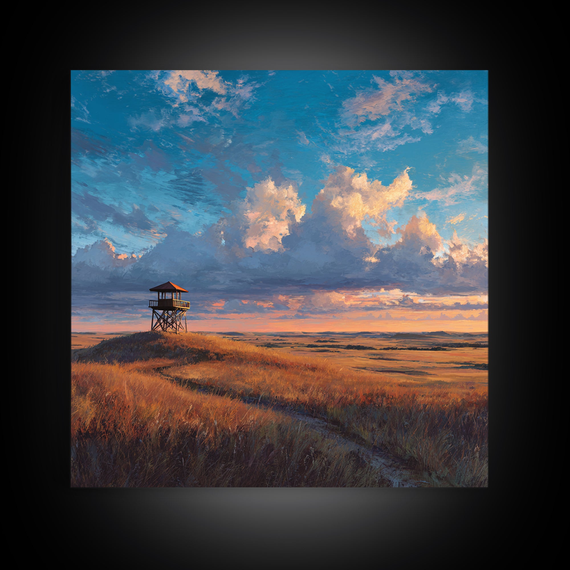 Golden Prairie Sunset Landscape Wall Art Print Rustic Country Painting For Farmhouse Decor Living Room Wall Art Rustic Home Decor