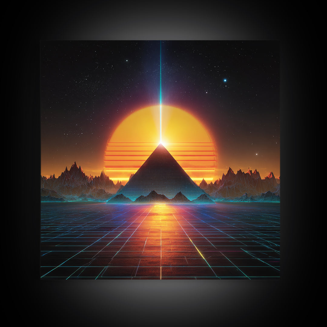 Retro Futuristic Pyramid Sunset Wall Art Neon Sci Fi Landscape Print Modern Abstract Art Print For Home Decor Living Room