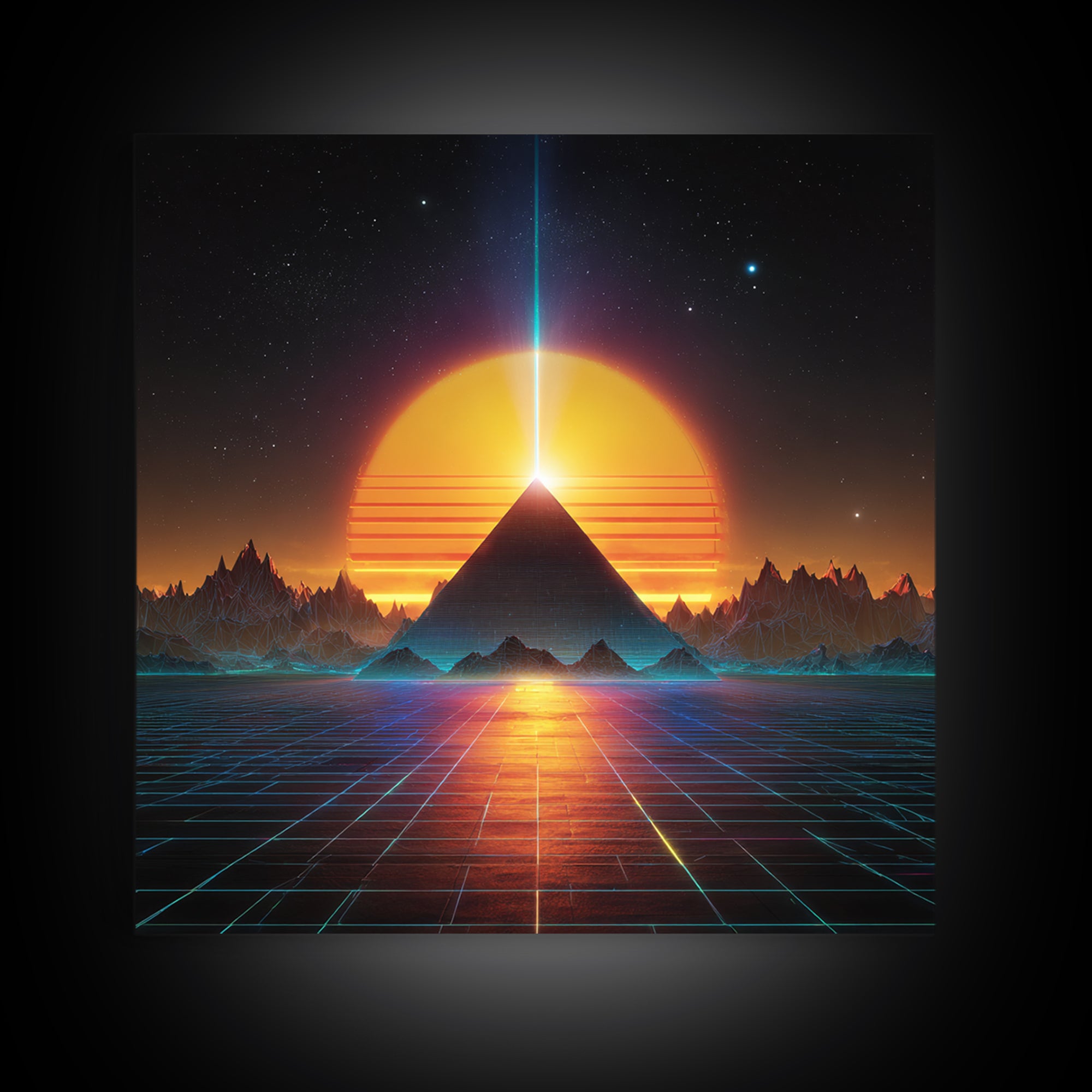 Retro Futuristic Pyramid Sunset Wall Art Neon Sci Fi Landscape Print Modern Abstract Art Print For Home Decor Living Room