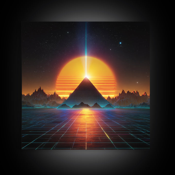 Retro Futuristic Pyramid Sunset Wall Art Neon Sci Fi Landscape Print Modern Abstract Art Print For Home Decor Living Room