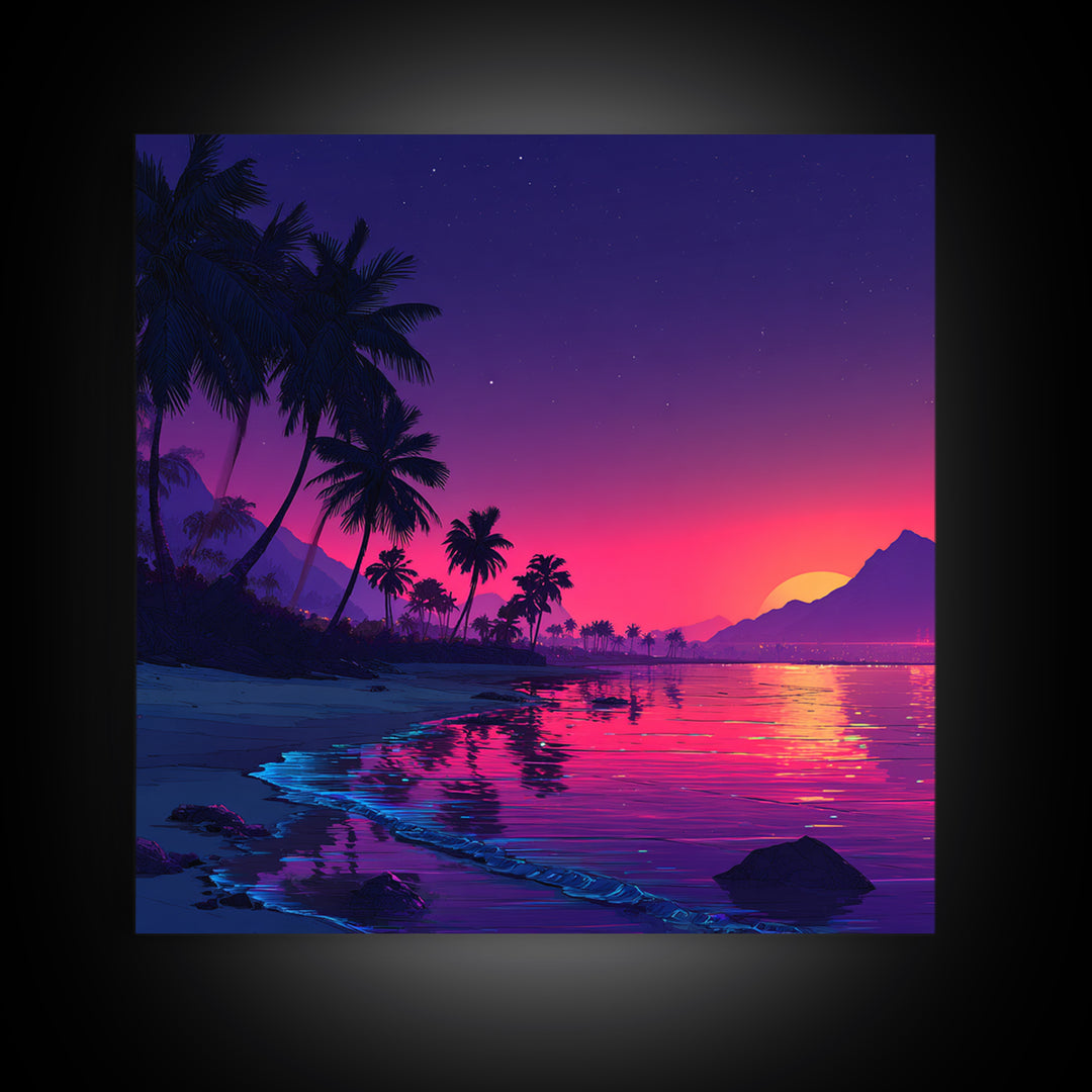 Vibrant Tropical Sunset Beach Wall Art, Colorful Coastal Ocean Print, Summer Home Decor, Modern Coastal Wall Art Print
