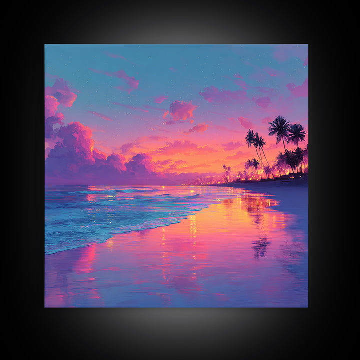 Colorful Seaside Sunset Wall Art, Tropical Ocean Beach Print, Vibrant Coastal Decor, Modern Summer Ocean Wall Art
