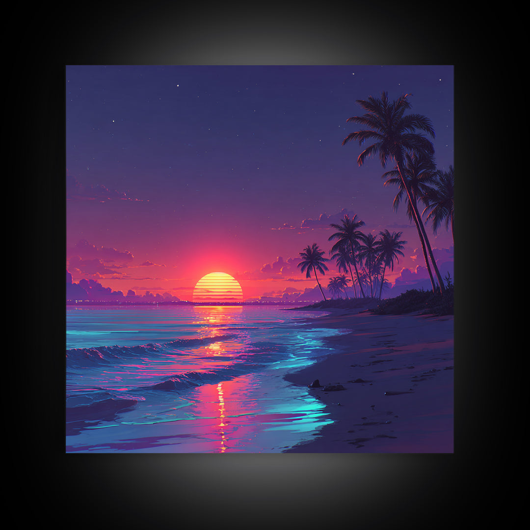 Vibrant Tropical Beach Sunset Wall Art Canvas Print Coastal Ocean Painting Summer Home Decor