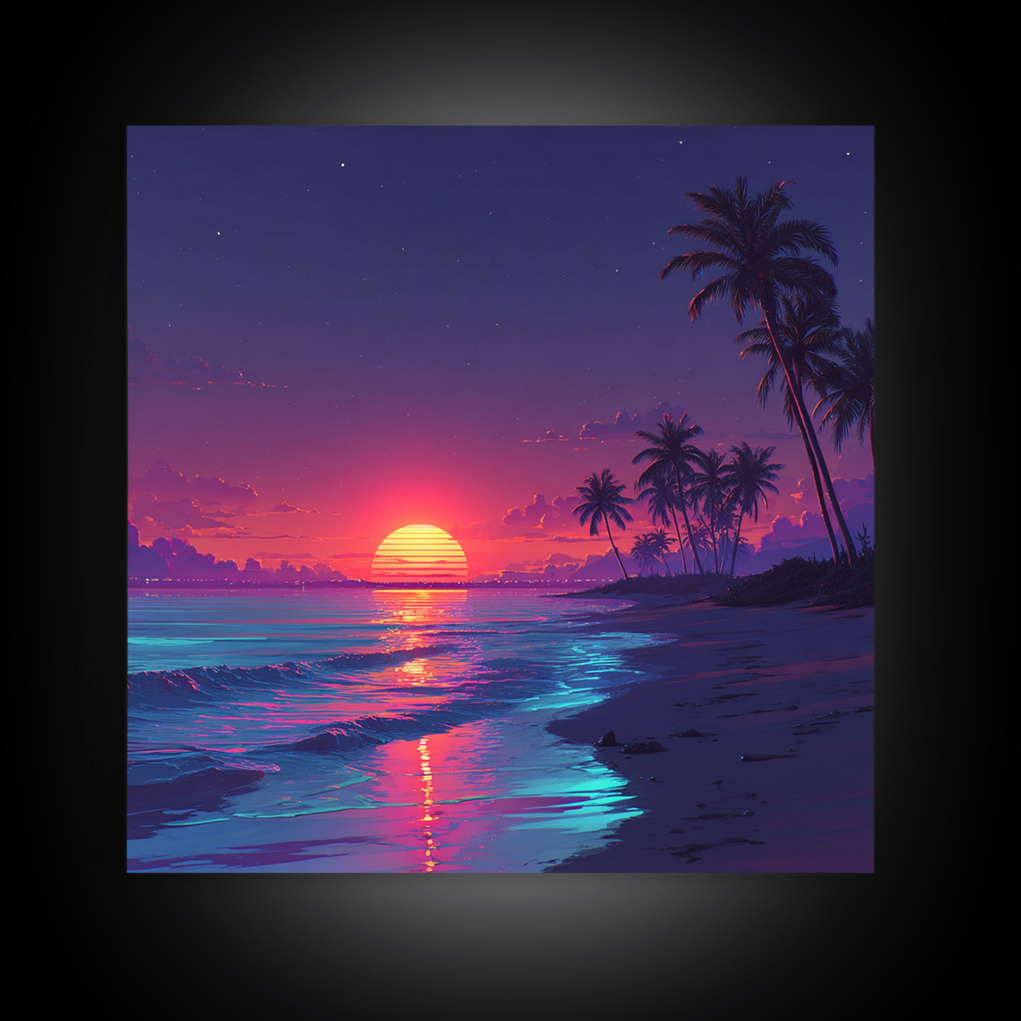 Vibrant Tropical Beach Sunset Wall Art Canvas Print Coastal Ocean Painting Summer Home Decor