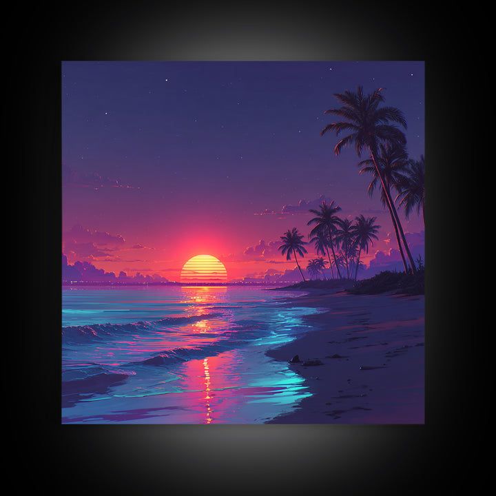 Vibrant Tropical Beach Sunset Wall Art Canvas Print Coastal Ocean Painting Summer Home Decor