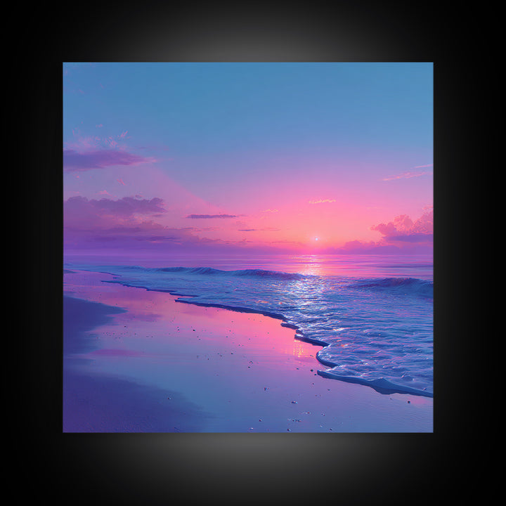 Pastel Pink And Blue Ocean Sunset Beach Landscape Wall Art Coastal Decor Calming Seascape Print For Bedroom Or Living Room