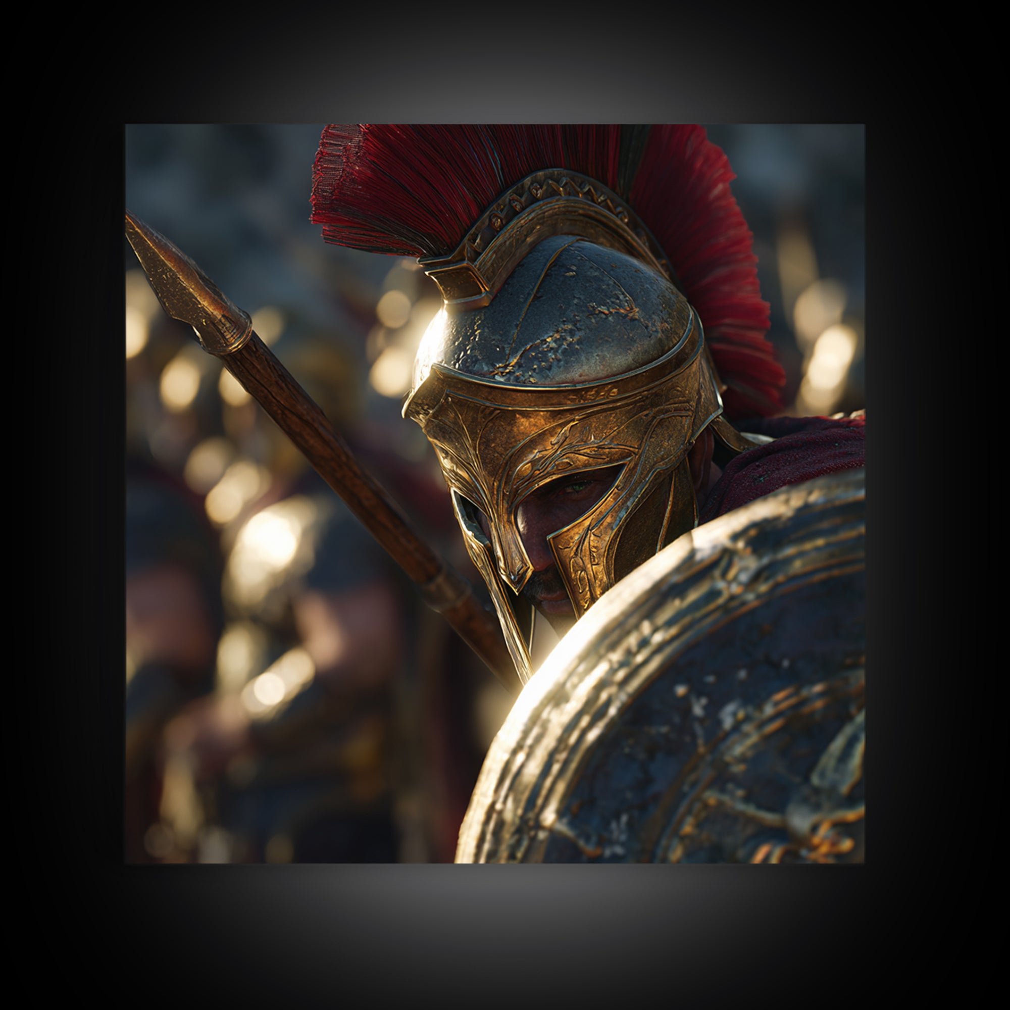 Spartan Hoplite Helmet Wall Art, Ancient Greek Framed Canvas Print, Warrior Decor, Masculine Office Art, Gift For Him, Historical Art