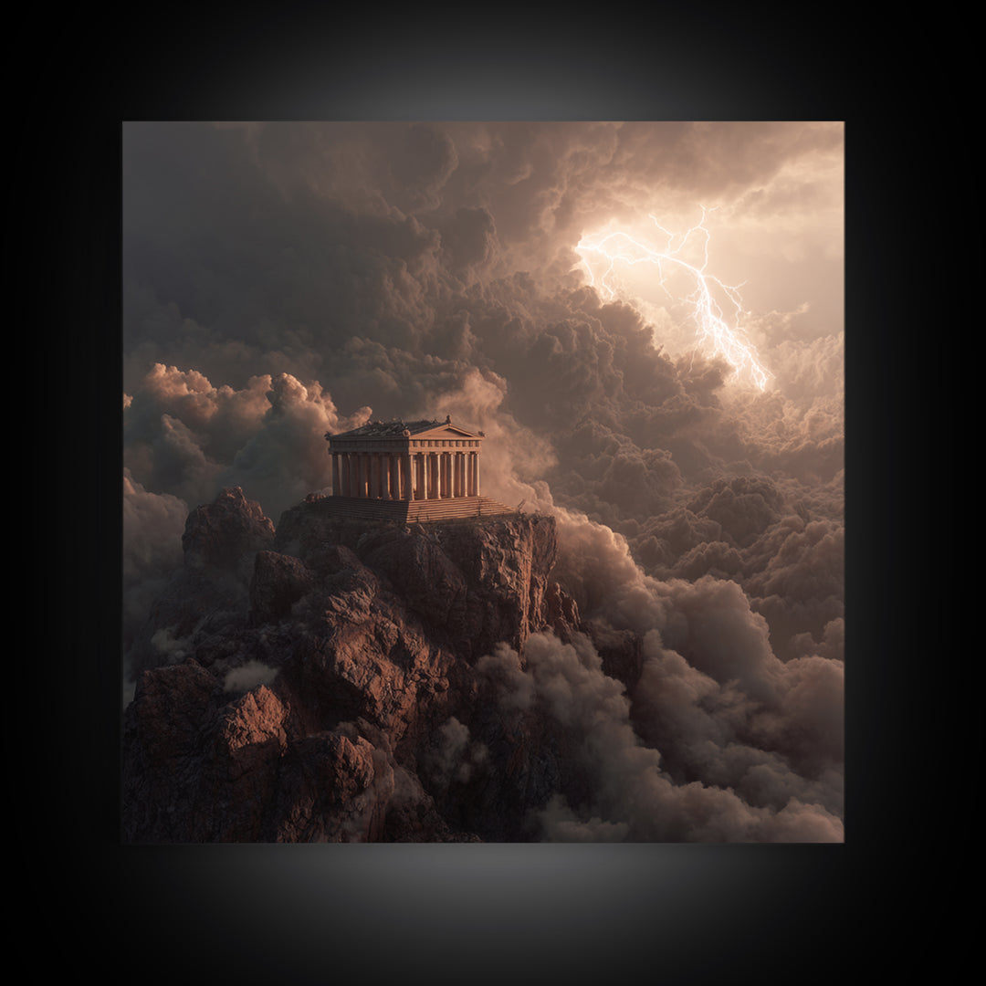 Mythic Greek Temple In Storm Clouds Wall Art, Dramatic Fantasy Canvas Print, Classical Decor, Mythology Art Gift For Him