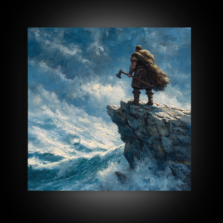 Viking Warrior On Windy Ocean Cliff Canvas Print, Seascape Wall Art, Nautical Decor, Masculine Office Decor, Gift For Him