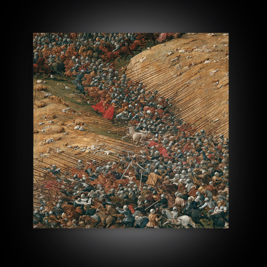 Medieval Battle With Cavalry And Spears Wall Art, Historical Warfare Painting, Large Canvas Print, Classic European Decor