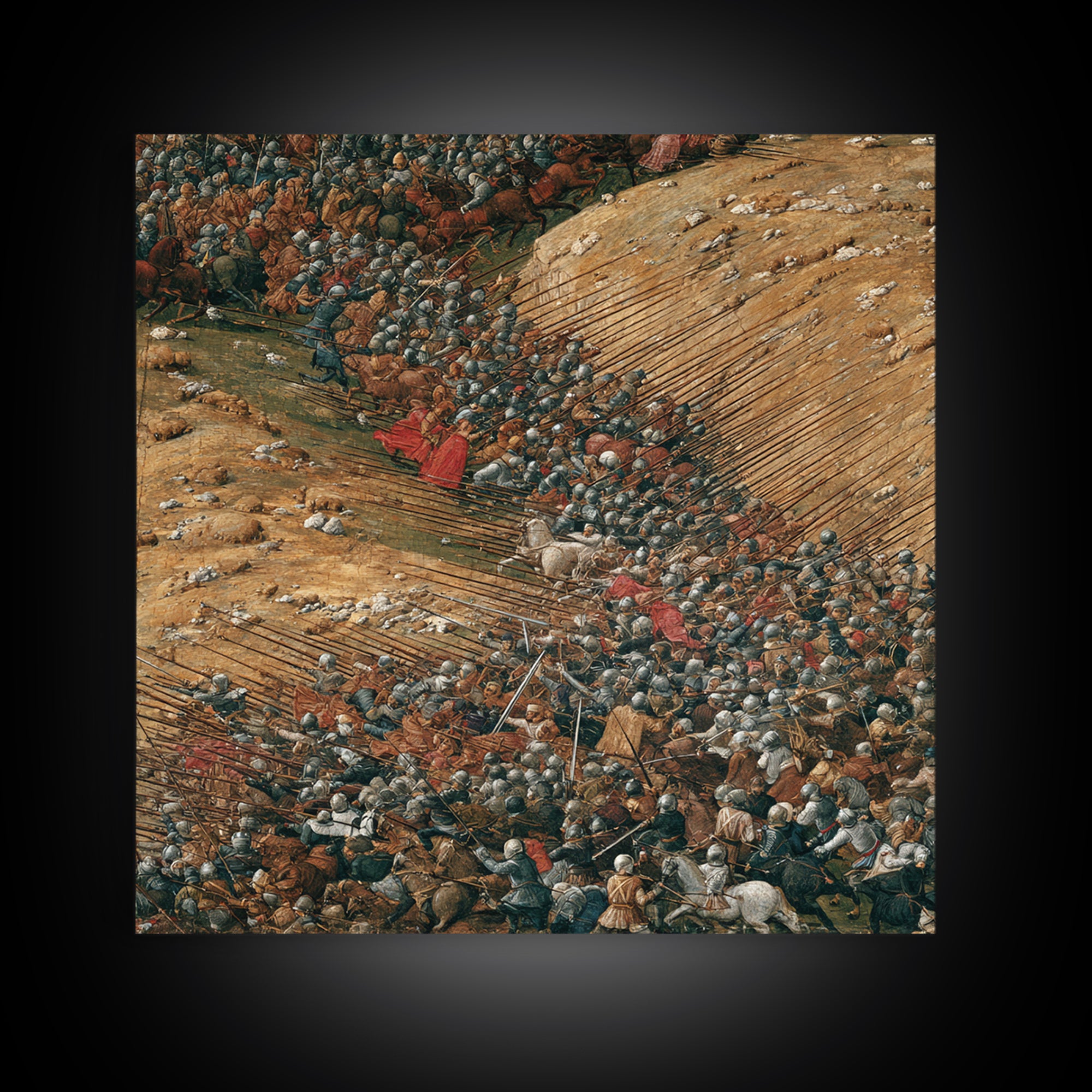 Medieval Battle With Cavalry And Spears Wall Art, Historical Warfare Painting, Large Canvas Print, Classic European Decor