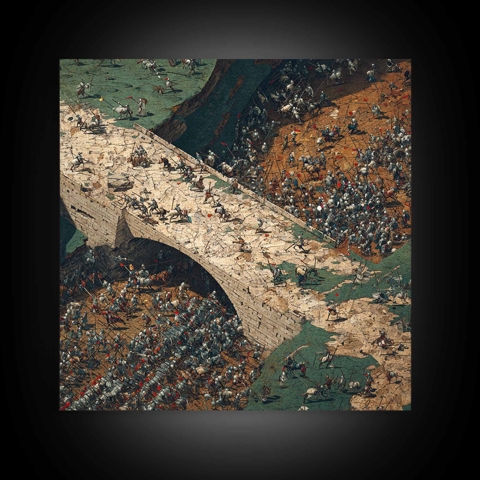 Epic Medieval Battle On Stone Bridge Wall Art, Historical Art Print, War Scene Canvas Print, Game Room Decor, Gift For Him