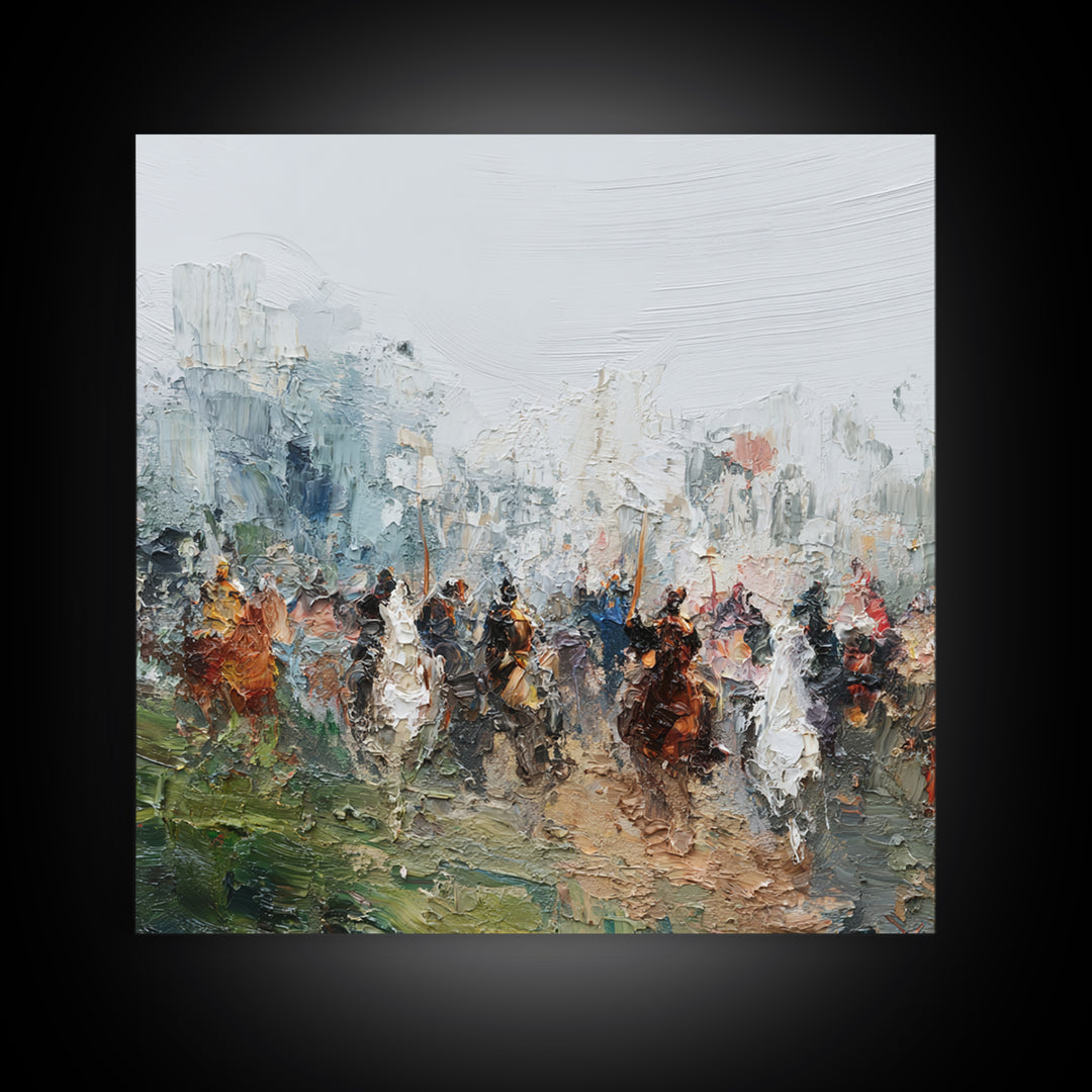 Impressionist Cavalry Charge Wall Art, Roman Battle Painting, Warrior Horse Canvas, Historical Living Room Decor, Large Statement Art