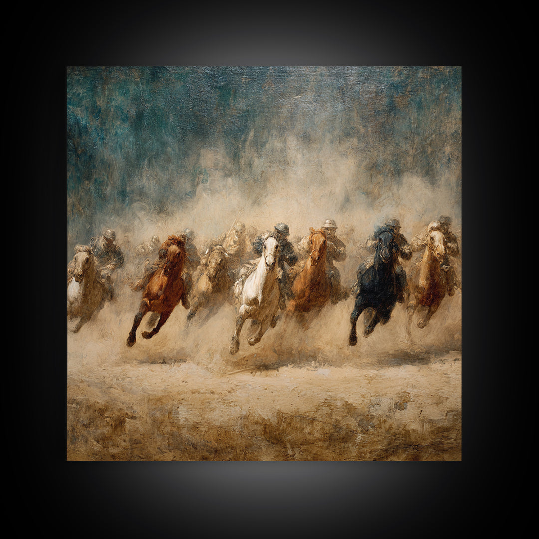 Galloping Horses Through Desert Dust Canvas Print, Equestrian Wall Art, Western Horse Painting, Rustic Living Room Decor