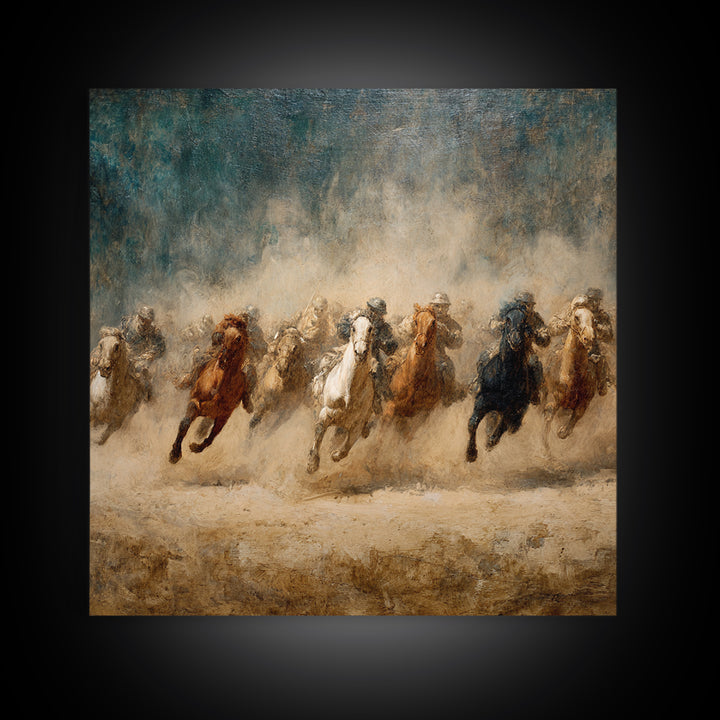 Galloping Horses Through Desert Dust Canvas Print, Equestrian Wall Art, Western Horse Painting, Rustic Living Room Decor