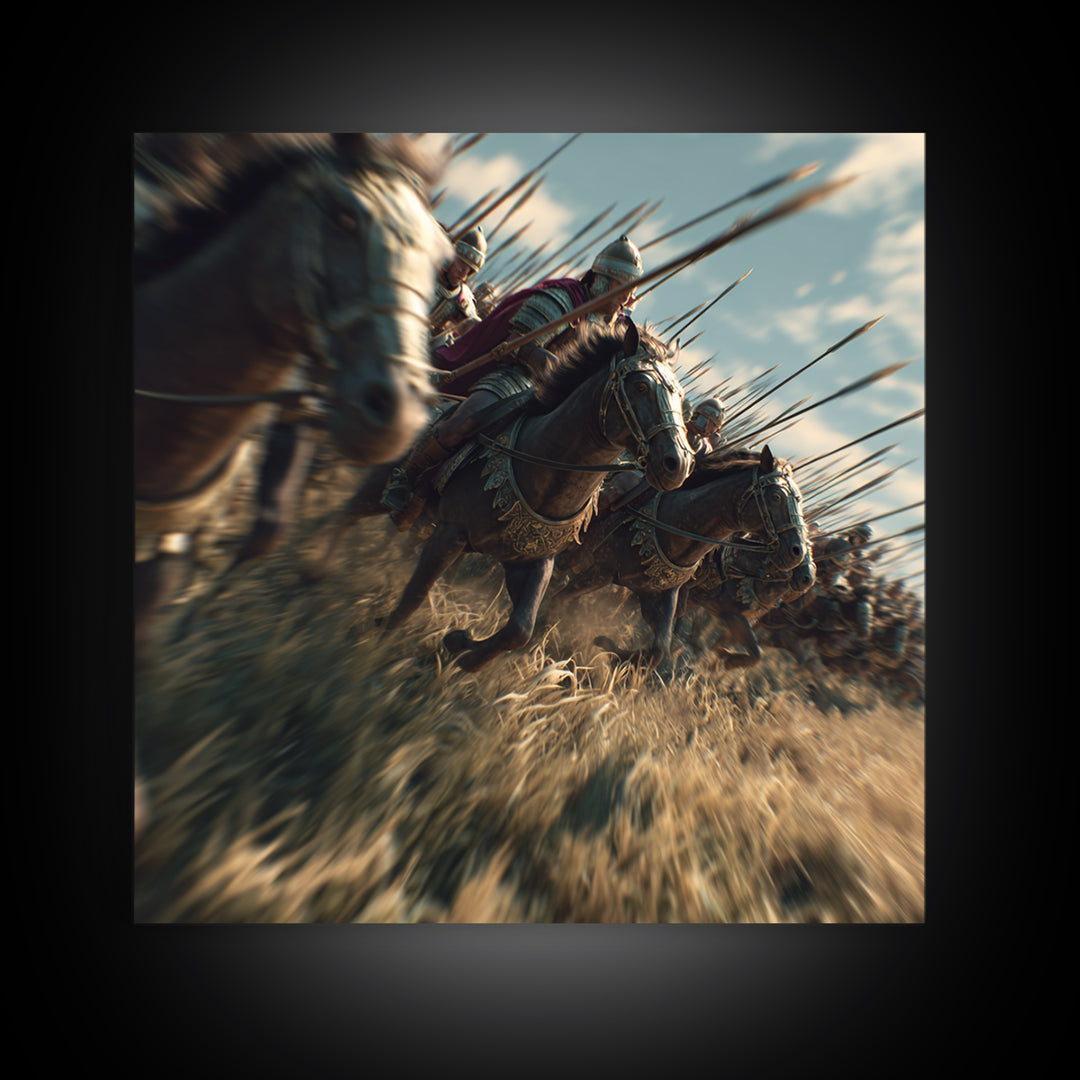 Ancient Cavalry Charge Wall Art, Horse Battle Canvas Print, Roman History Decor, Equestrian Art, Masculine Decor Gift For Him