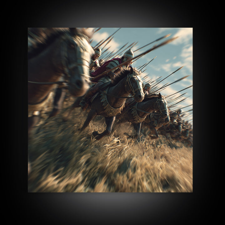 Ancient Cavalry Charge Wall Art, Horse Battle Canvas Print, Roman History Decor, Equestrian Art, Masculine Decor Gift For Him