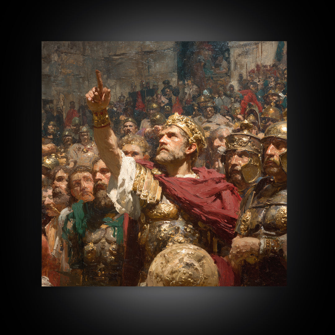 Roman Emperor Addressing Army Framed Canvas Print, Classical History Wall Decor, Ancient Battle Art, Statement Office Decor