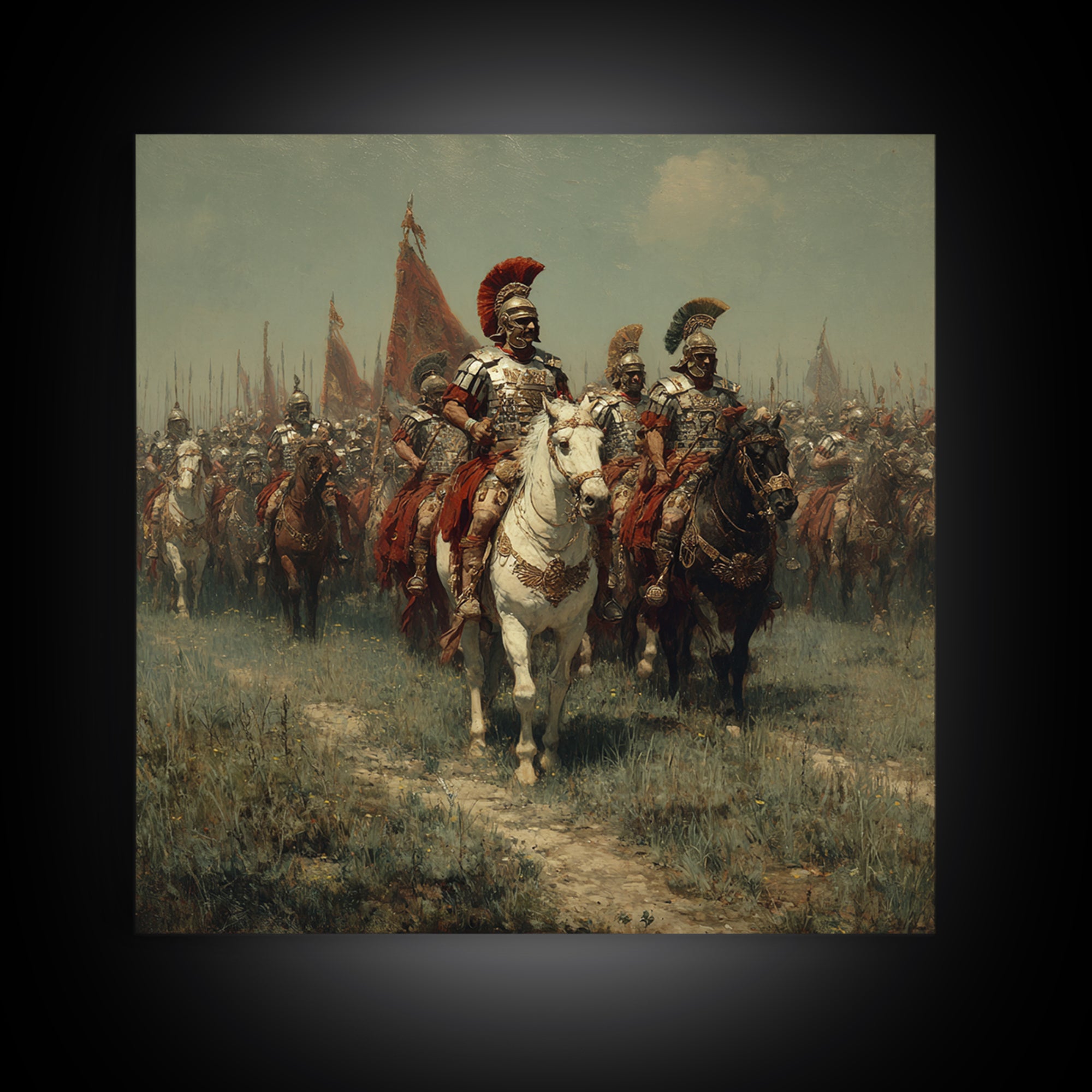 Roman Cavalry Legion Marching Across Field Framed Canvas Print, Historical Wall Art, Equestrian Art, Large Wall Decor, Living Room Art