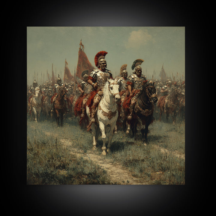 Roman Cavalry Legion Marching Across Field Framed Canvas Print, Historical Wall Art, Equestrian Art, Large Wall Decor, Living Room Art