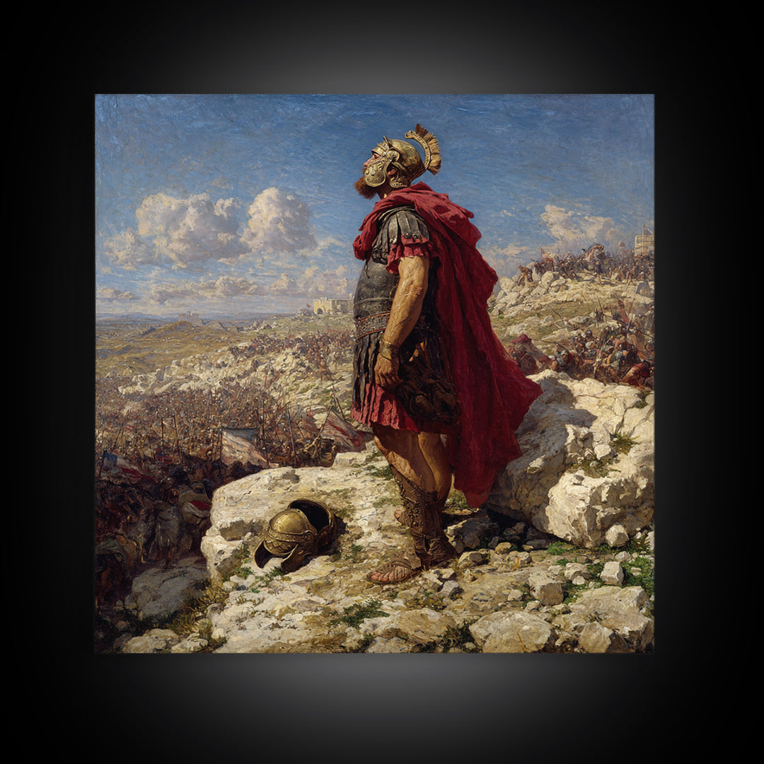 Roman General Overlooking Ancient Battlefield Wall Art, Classical Oil Painting Print, Historical Decor, Living Room Art, Gift For Him