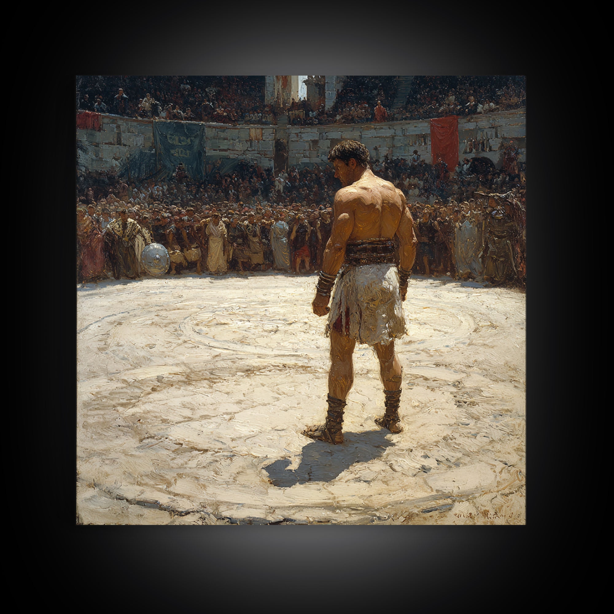 Gladiator In Roman Arena Canvas Print, Ancient History Oil Painting, Masculine Wall Art, Classical Office Decor Gift For Him