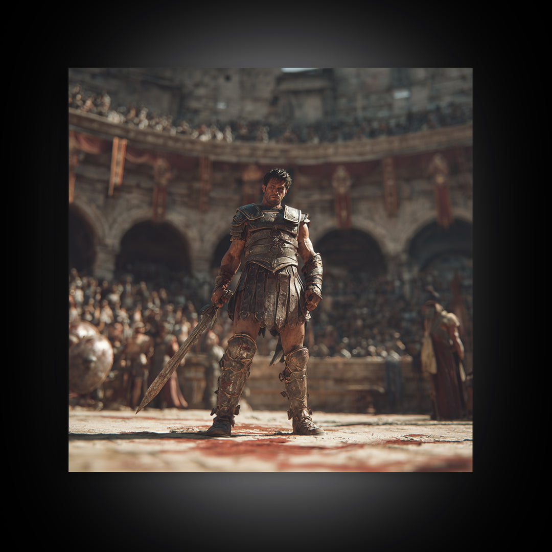 Bloodied Gladiator In Roman Arena Canvas Print, Ancient Warrior Wall Art, Classical History Decor, Gift For Him, Man Cave Decor