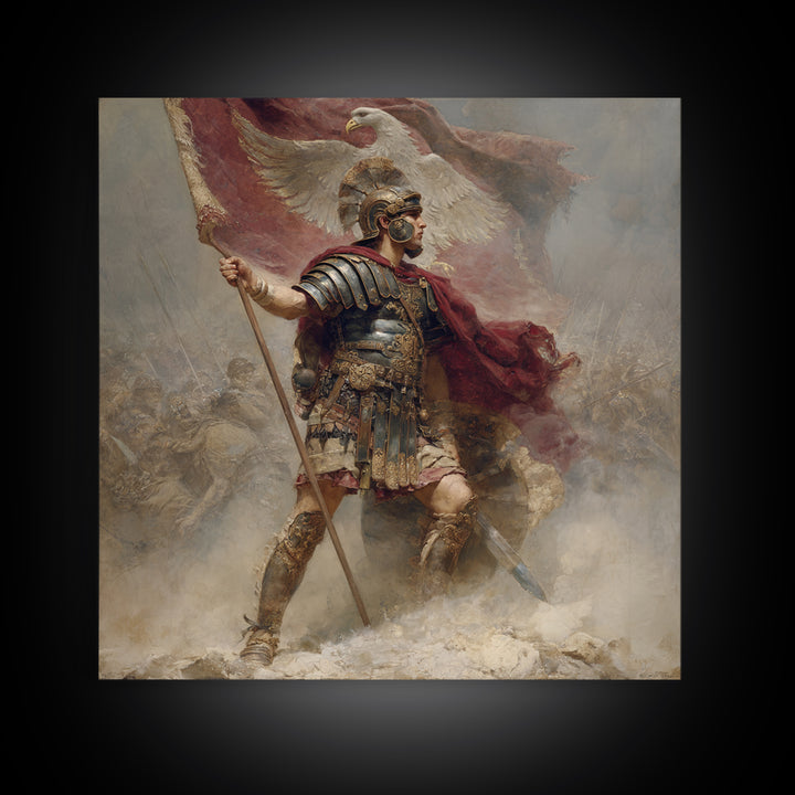 Roman Standard Bearer With Eagle Flag, Classical Battle Canvas Print, Historical Wall Art, Ancient Rome Decor, Gift For Him