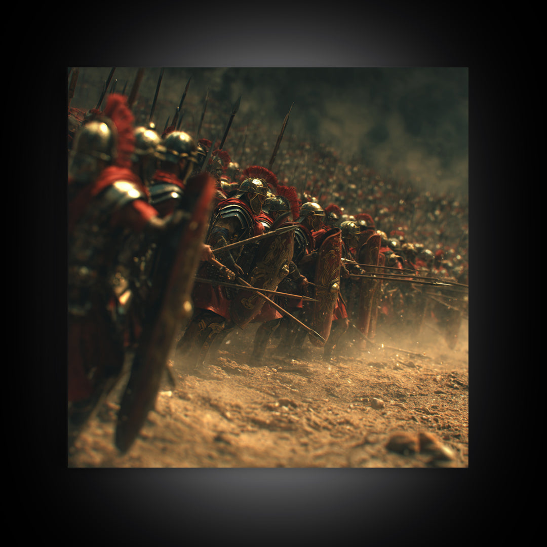 Roman Legion Soldiers In Battle Formation Wall Art, Ancient Warrior Print, Historical Canvas Art, Masculine Office Decor