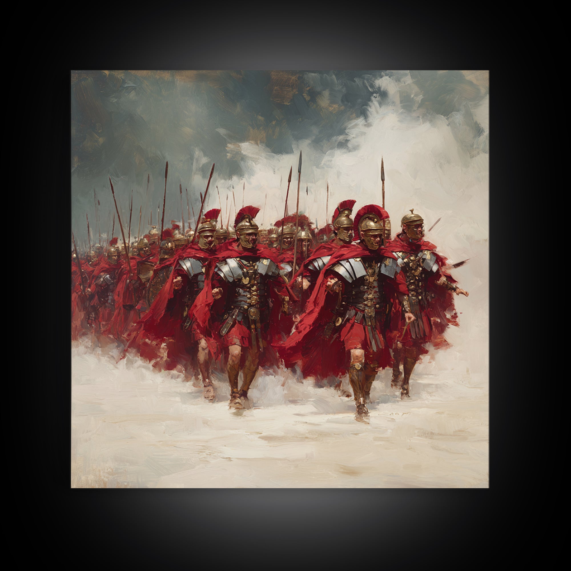 Roman Legion Marching With Red Capes Framed Canvas Print, Historical Wall Art, Masculine Office Decor, Gift For Him, Classic Art