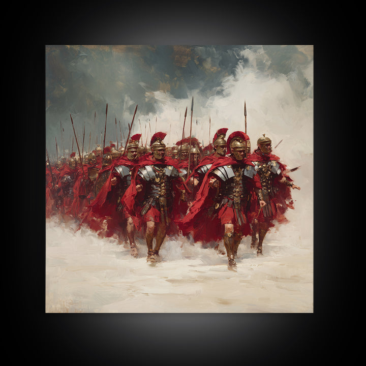 Roman Legion Marching With Red Capes Framed Canvas Print, Historical Wall Art, Masculine Office Decor, Gift For Him, Classic Art