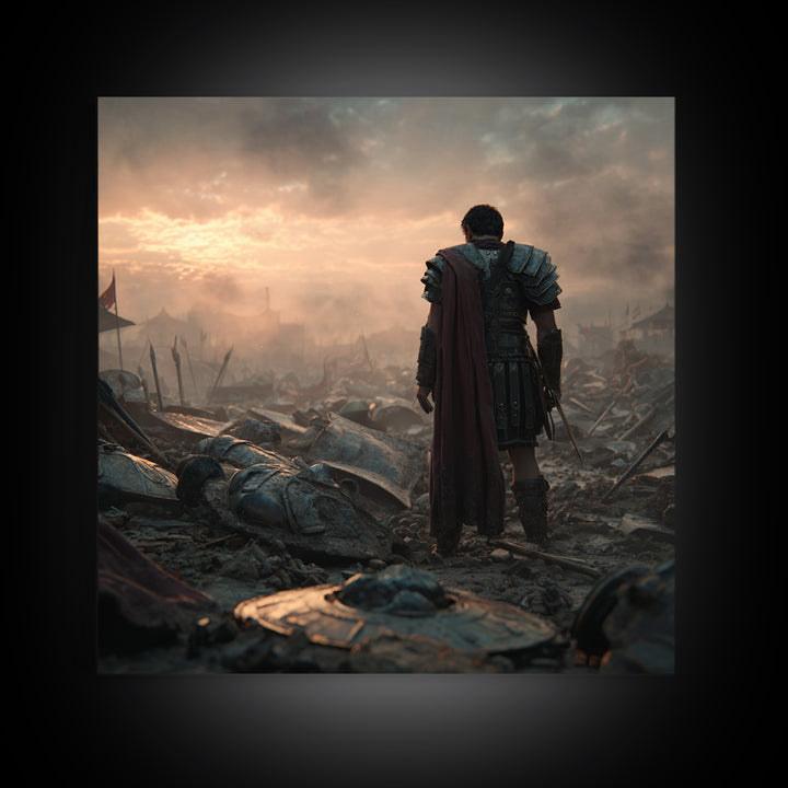 Lone Roman Soldier After Battle Wall Art, Cinematic Canvas Print, Ancient History Decor, Masculine Office Art Gift For Him