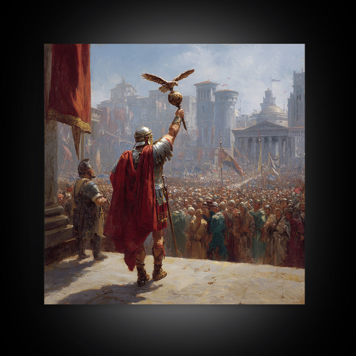 Roman General Raising Eagle Standard Canvas Print, Ancient Empire Victory Painting, Historical Wall Decor For Office Gift