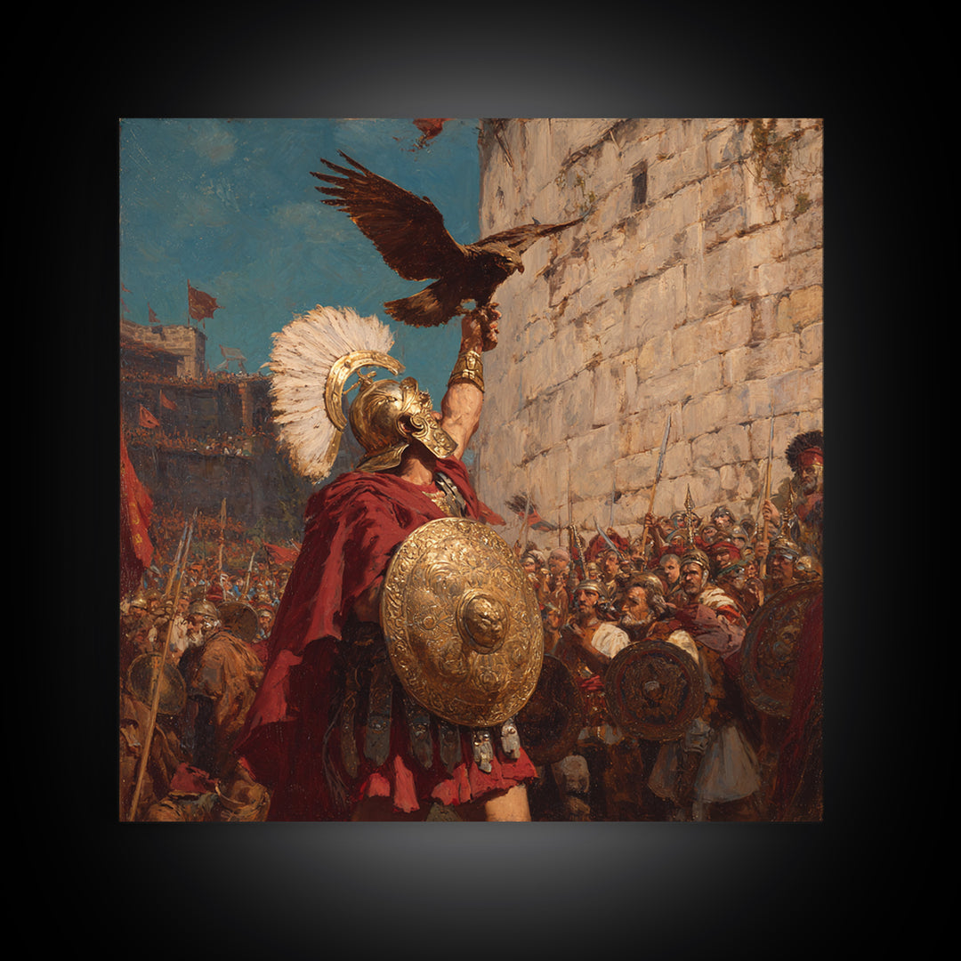 Triumphant Roman Commander With Eagle Wall Art, Ancient Battle Painting, Historical Canvas Decor, Statement Living Room Art