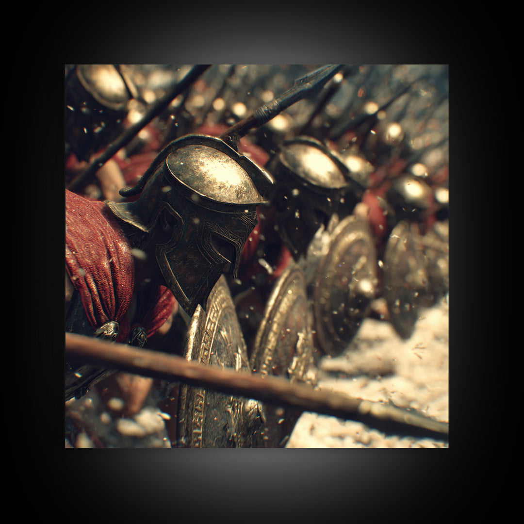 Spartan Phalanx With Bronze Helmets Wall Art, Ancient Greek Canvas Print, Warrior Battle Decor, Historical Gift For Him, Office Decor