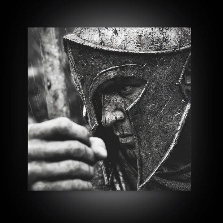 Black And White Spartan Helmet Wall Art, Moody Warrior Canvas Print, Ancient Greek Decor, Masculine Office Art, Gift For Him