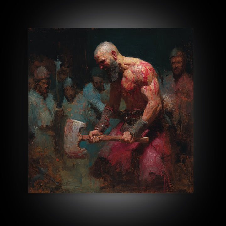 Bloody Viking Berserker With Axe, Dark Warrior Wall Art, Norse Mythology Canvas, Masculine Man Cave Decor, Gift For Him Print
