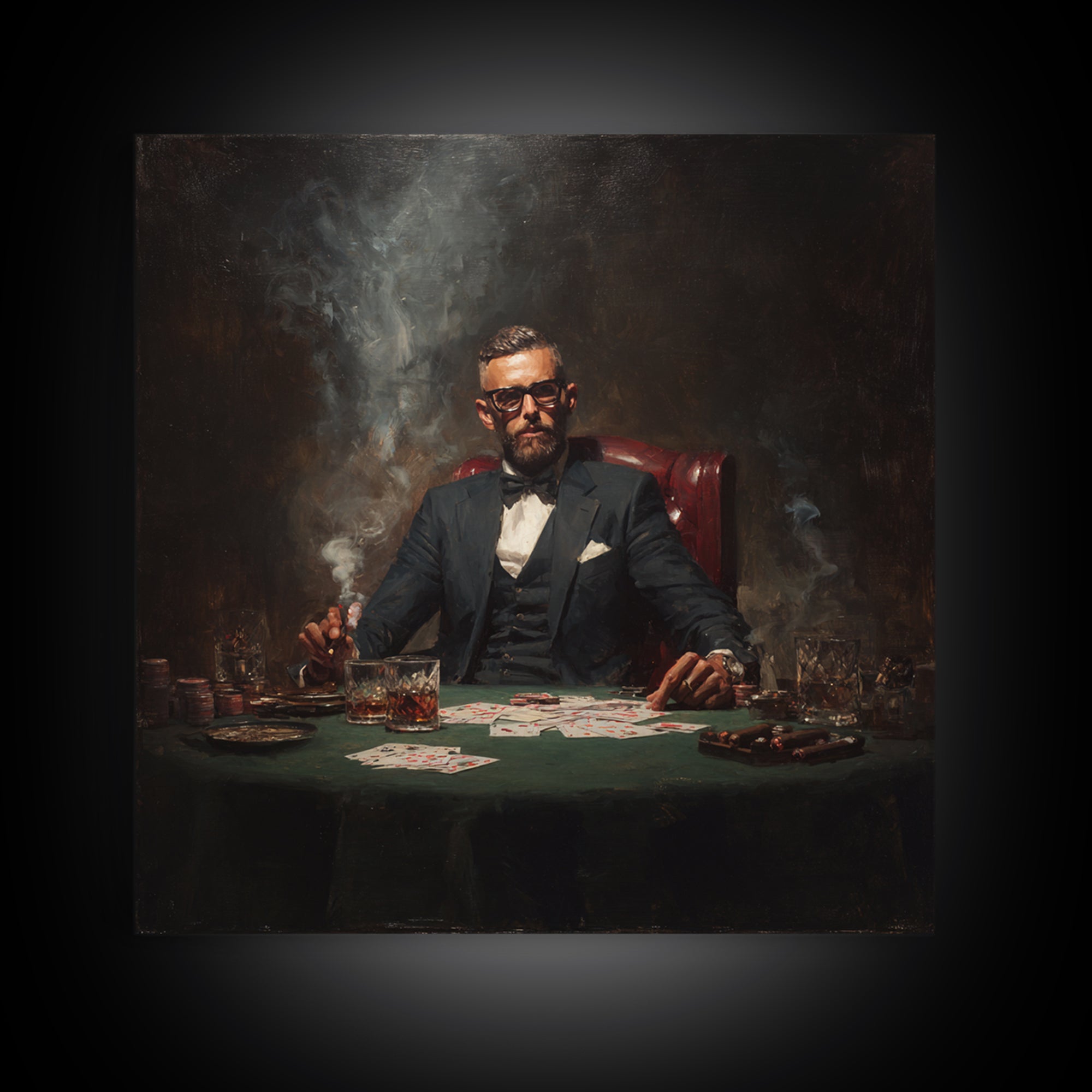 Suited Poker Player With Cigar Canvas Print, Speakeasy Bar Art, Casino Wall Decor, Man Cave Gift, Moody Office Decor, For Him
