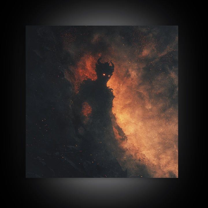 Glowing Fire Demon In Ash And Smoke Canvas Print, Dark Fantasy Wall Art, Gothic Horror Decor, Dramatic Surreal Art, Moody Home Decor