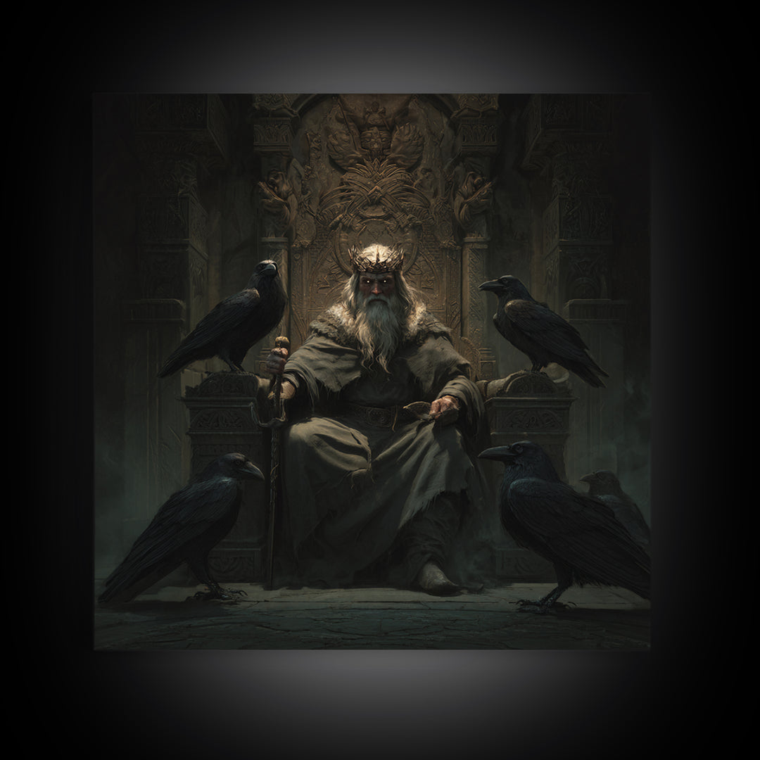Raven King On Ancient Throne Wall Art, Dark Academia Fantasy Print, Gothic Medieval Decor, Moody Castle Canvas Art, Statement Artwork