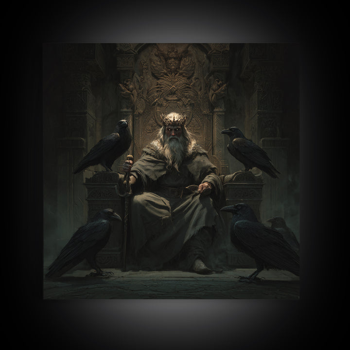 Raven King On Ancient Throne Wall Art, Dark Academia Fantasy Print, Gothic Medieval Decor, Moody Castle Canvas Art, Statement Artwork