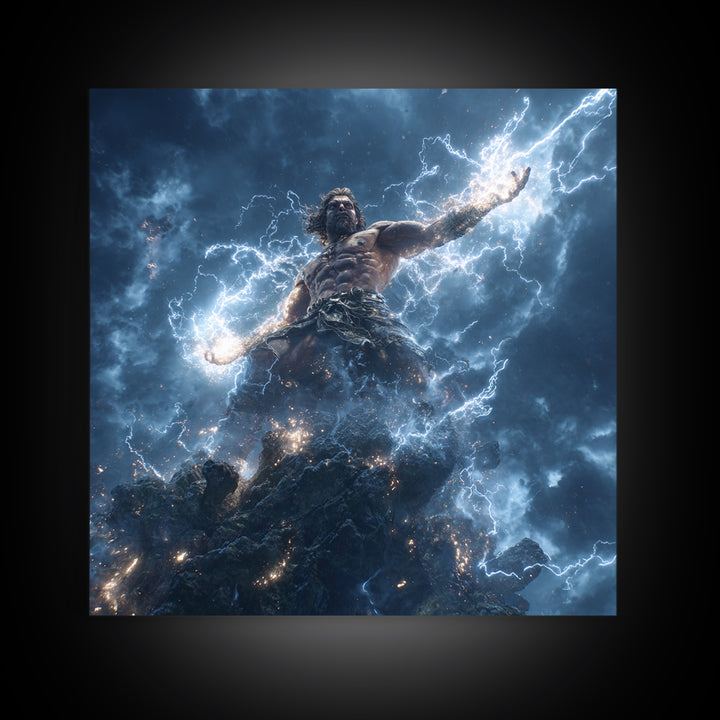 Thunder God Lightning Storm Canvas Print, Mythological Art, Dramatic Fantasy Wall Art, Greek Mythology Home Decor Gift Idea