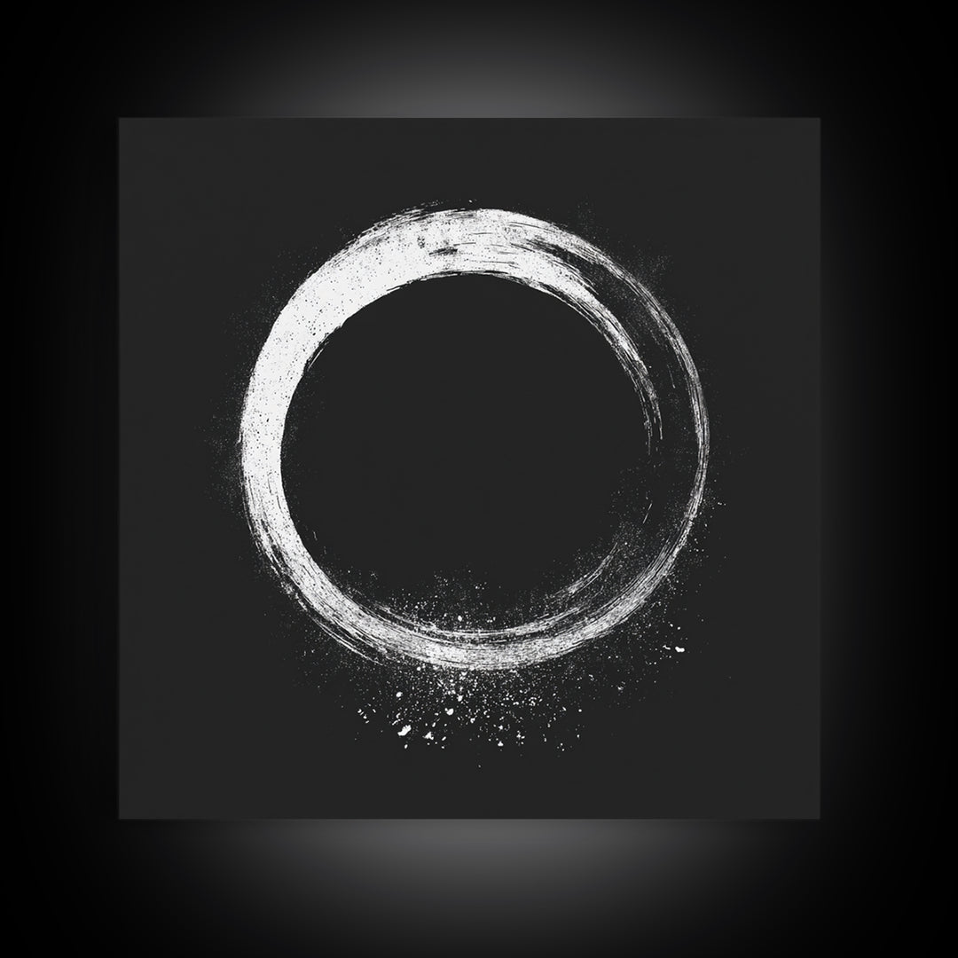 Minimal Enso Circle Zen Wall Art, Black And White Brushstroke Framed Canvas Print, Japanese Meditation Decor