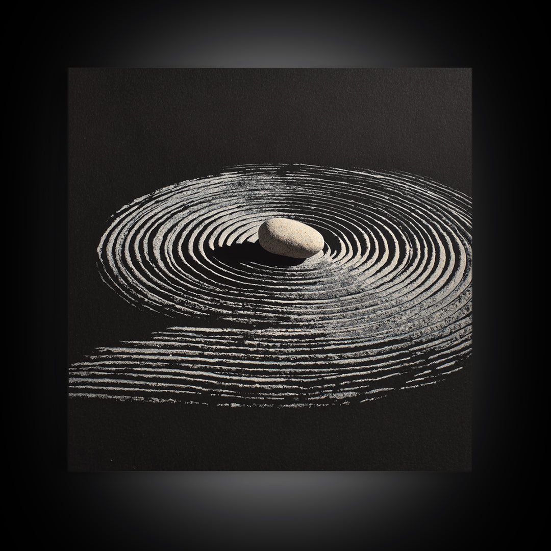 Minimalist Zen Rock And Sand Circle Wall Art, Japanese Zen Decor, Calming Neutral Abstract Art Print, Modern Office Wall Art
