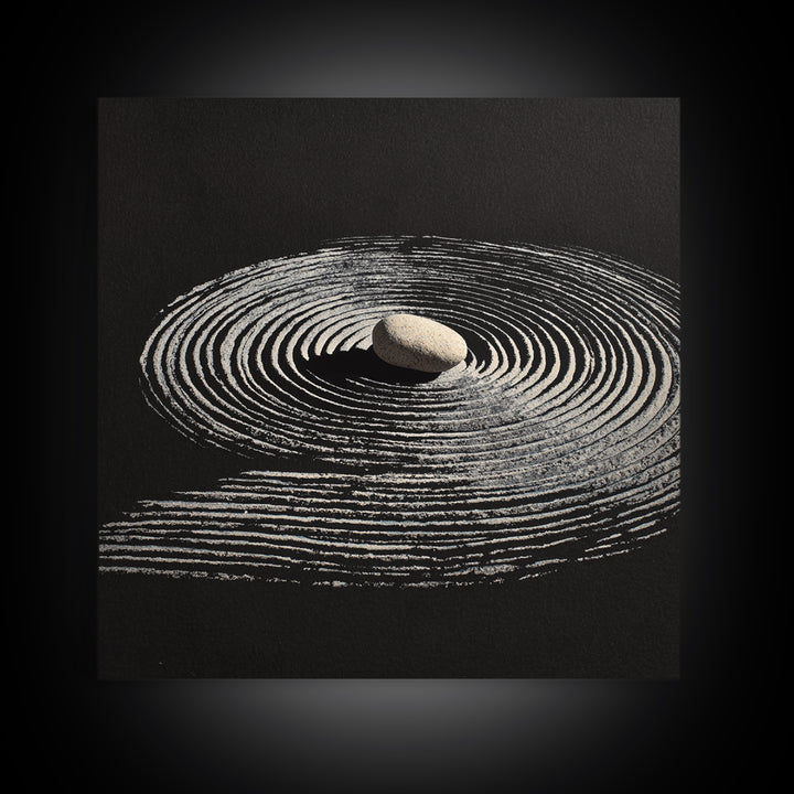 Minimalist Zen Rock And Sand Circle Wall Art, Japanese Zen Decor, Calming Neutral Abstract Art Print, Modern Office Wall Art