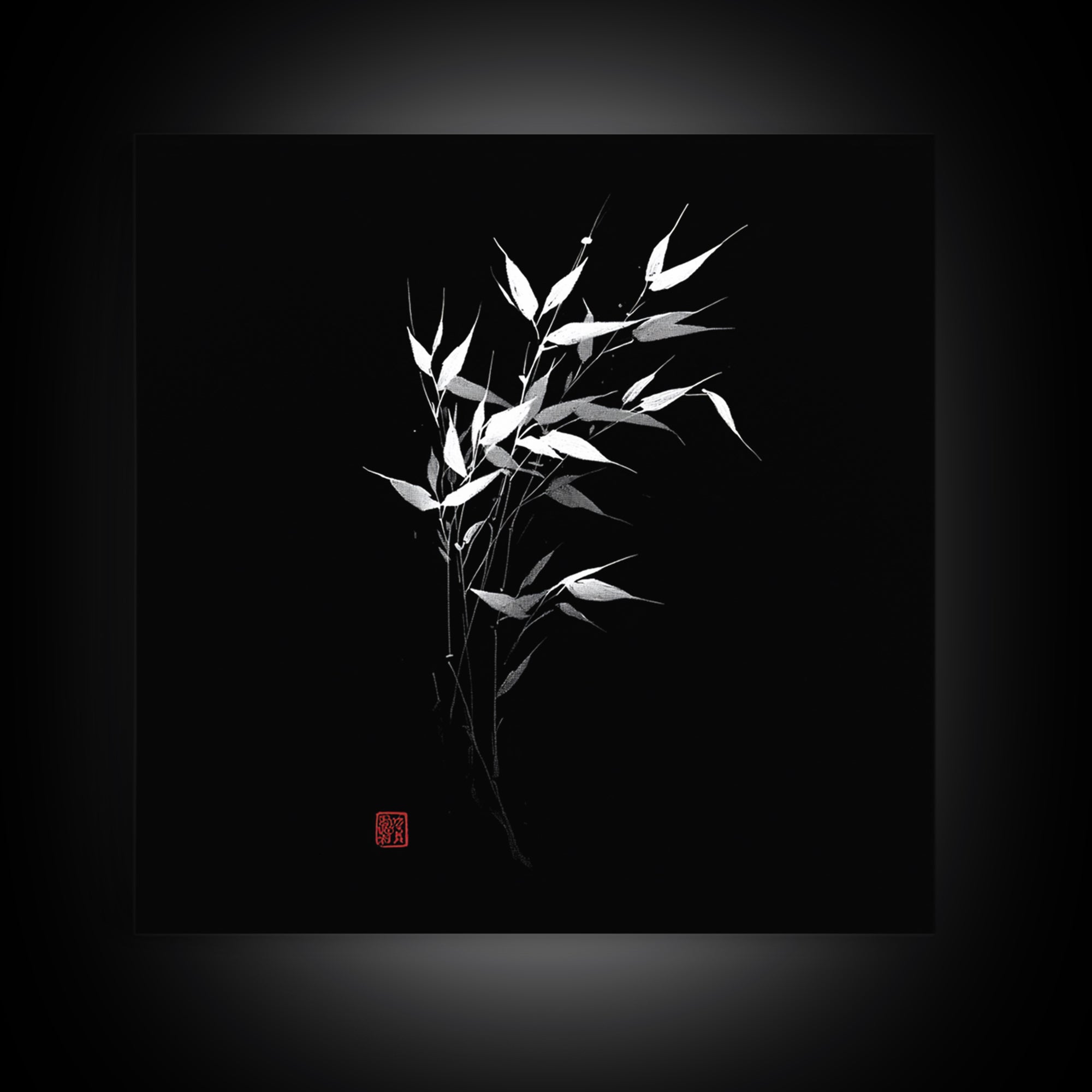 Minimalist Bamboo Leaves Black And White Japanese Wall Art Zen Nature Painting Modern Decor Living Room Wall Art Framed Canvas