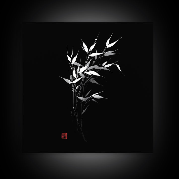 Minimalist Bamboo Leaves Black And White Japanese Wall Art Zen Nature Painting Modern Decor Living Room Wall Art Framed Canvas