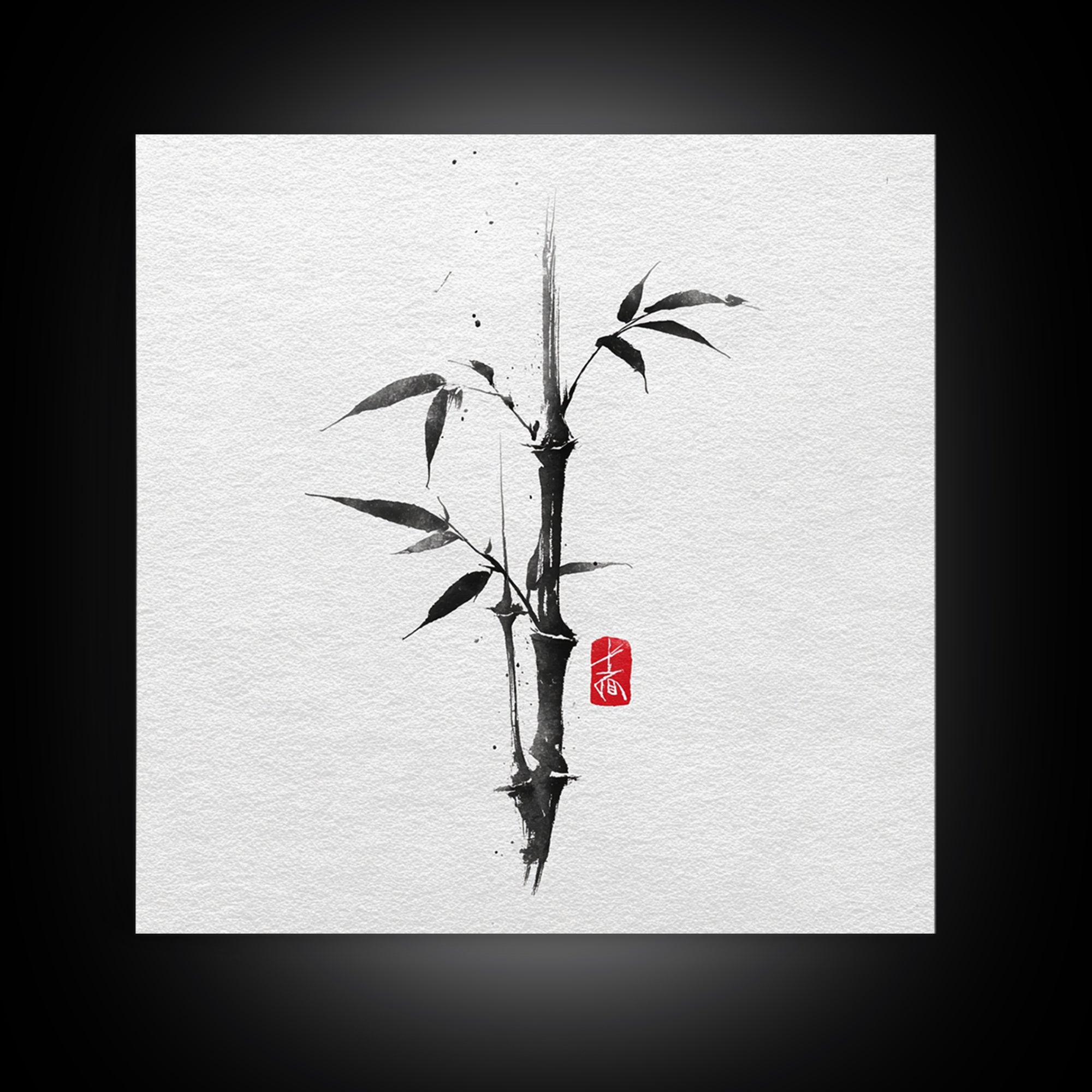 Minimalist Ink Bamboo Brush Painting Wall Art, Japanese Zen Calligraphy Framed Canvas Print For Calm Modern Decor